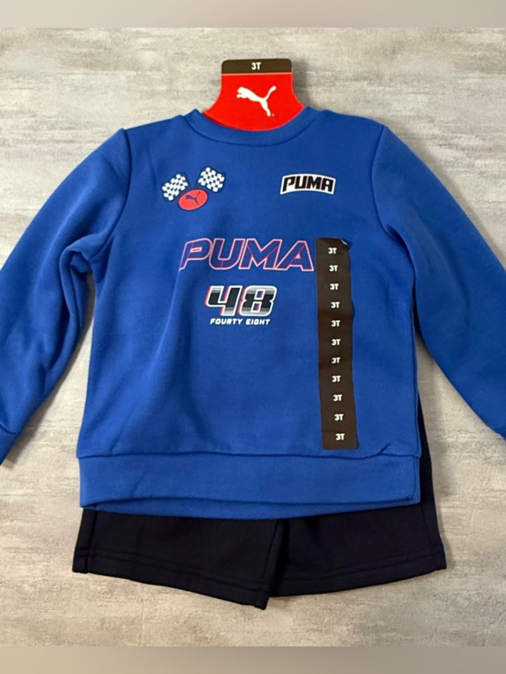 Puma Toddler 2-Piece Fleece Short Set Blue Graphic Sweatshirt & Shorts 3T NWT